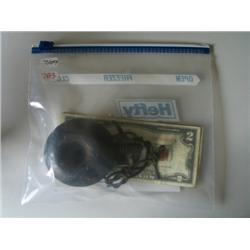 LOT, HAND CARVED WOODEN GUN POWDER CONTAINER, (2) $2 NOTES INCLUDING STAR NOTE, (2) SILVER CERTS.