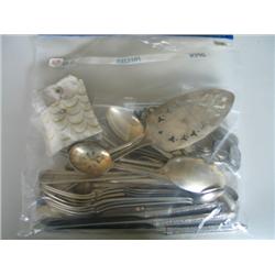 LOT, ASSORT SILVERWARE, COINS & JEWELRY