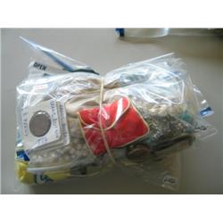 LOT, MISC. JEWELRY, BRITISH 1/2 CENTS, LOOSE STONES, PHOTOS & MISC. ITEMS