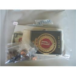 LOT, 1898, 1921 & 1922 SILVER DOLLARS, 1928 $2 BILL, MISC. PENNIES, CREST & FIRST DAY COVER