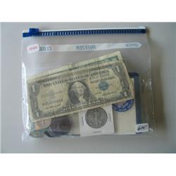 LOT, 1939 SILVER DOLLAR, 1957 SILVER CERT., 1976 $2, (2) 1961 RUBLES, (3) UNCIRCULATED EISENHOWER DO