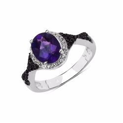 Sterling Silver African Amethyst and Black Diamond Ring