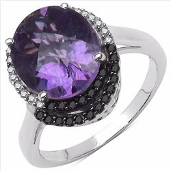 Sterling Silver African Amethyst and Black Diamond Ring