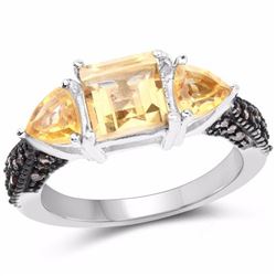 Sterling Silver Citrine and Champagne Diamond Ring