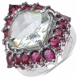 Sterling Silver Green Amethyst and Rhodolite Ring