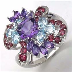 Sterling Silver Multi Color Stone Ring