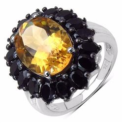 Sterling Silver Citrine and Black Spinel Ring