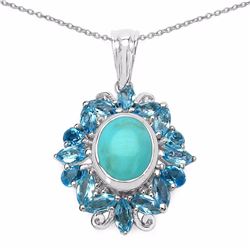 Sterling Silver Cabochon Turquoise and Swiss Blue Topaz Pendant