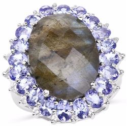 Sterling Silver Checkerboard Laboradorite and Tanzanite Ring