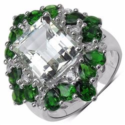 Sterling Silver Green Amethyst and Chrome-Diopside Ring