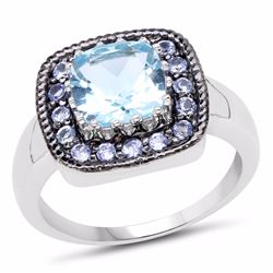 Sterling Silver Blue Topaz and Tanzanite Ring