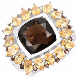 Sterling Silver Smoky Quartz and Citrine Ring