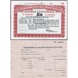 WWII, Commonwealth of Australia, Ten Pounds, War Savings Certificate, 1947, aEF