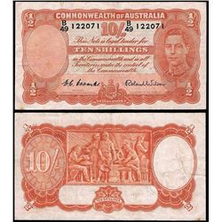 Australia, KGVI, Ten Shillings, Coombs/Wilson, 1952 (R.15L), Last Prefix, B49/122071, aVF