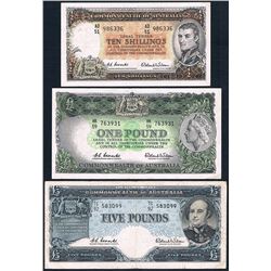 Australia, KGVI-QEII, Ten Shillings - Five Pounds, Accumulation, 1954-61 (R.16, 34a, 50), gFine-gVF