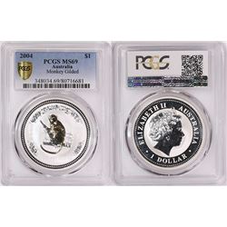 Australia, Perth Mint, Silver 1oz Year of the Monkey, Gilt Highlights, 2004, PCGS MS69