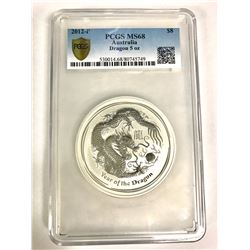 Australia, Perth Mint, Proof Silver 5oz Year of the Dragon, 2012, PCGS MS68