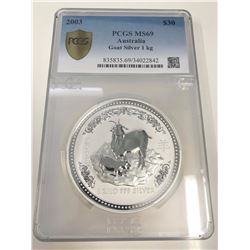 Australia, QEII, Perth Mint, Silver 1kg, Year of the Goat, 2003, PCGS MS69