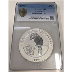 Australia, QEII, Perth Mint silver 1kg, Kookaburra, 2008 PCGS MS69