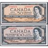 Image 1 : Canada, QEII, Fifty - One Hundred Dollars, (P.81b, 82a), 1954, VF