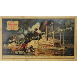 Early Seagram's Gin advertisement 34” X 19”, depicts the race of the Natchez and the Robert E. Lee.