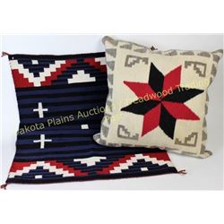Lot of 2 includes contemporary Navajo rug 27” X 39” and a large Navajo woven pillow case 22” X 22”, 