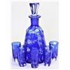 Image 2 : Cobalt blue cut to clear decanter set with 5 matching shot glasses.  Est. 75-150