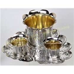 4 piece quadruple plate silver cigar smoking set by James Tufts Boston, showing as new with no use. 