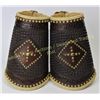 Image 1 : Fancy pair large cowboy cuffs fully stamped and spotted, lined with contrasting leather, unmarked, e
