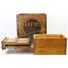 Image 1 : Lot of 3 wooden boxes includes Hires Root Beer, Remington Express and an egg crate.  Est. 50-125