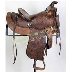 C.P. Shipley childs saddle 21" overall, basket stamped, 6 string, original lining, maker marked in 4