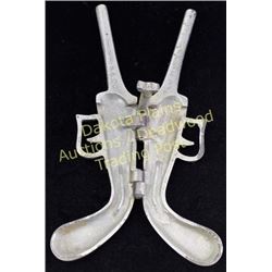 Early nickel plated pistol boot Jack embossed with words "American Bulldog Boot" very good condition