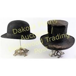 Collection of two antique hats includes Thomas Seeds Philadelphia beaver top hat and Fabian Fisher C