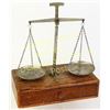 Image 1 : Antique counter top scale on oak base with drawer, complete with pans, working order, 13" tall.  Est