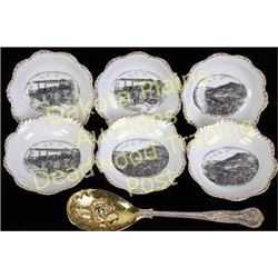 Set of six berry bowls Deadwood and Lead S.D. transfer scenes, backstamp reads Williams and Flower D