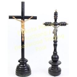 Collection of two late Victorian crucifix's 15" and 16" tall.  Est. 25-75