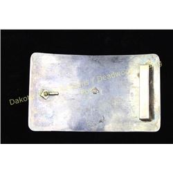 Large handmade silver and turquoise belt buckle overlaid cowboy boot stamped Guadalajara Mexico, A o