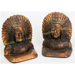 Good early pair chiefs cast iron bookends unmarked, copper flashed.  Est. 75-150