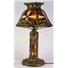 Image 1 : Early stained glass lamp cast iron with art Noveau floral leaf pattern, lights top and bottom, rewir