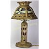 Image 2 : Early stained glass lamp cast iron with art Noveau floral leaf pattern, lights top and bottom, rewir