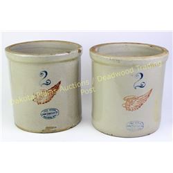 Collection of two stoneware 2 gallon crocks both Red Wing, NO cracks.  Est. 75-125