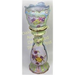 Impressive porcelain Victorian Jardiniere matching pedestal, floral design with gold rim, 35" tall, 