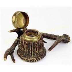 Stag ink well C. 1910-1920 glass well, copper top.  Est. 25-75