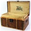 Image 1 : Miniature antique travel trunk the outside stenciled over wood, inner tray and leather handles intac