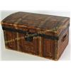 Image 2 : Miniature antique travel trunk the outside stenciled over wood, inner tray and leather handles intac