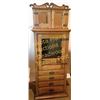 Image 1 : Antique tall oak dentist cabinet C. 1900 features fitted and mirrored upper cabinet, center with bev