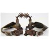 Image 1 : Early unmarked California drop shank cowboy spurs single mounted with original heel chains and great