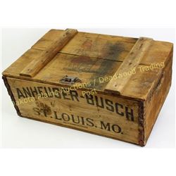 Early wooden Anhueser Busch Beer box with graphics on original hinging lid, 8" X 14" X 21".  Est. 15