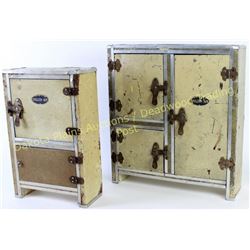 Collection of 2 salesman sample ice boxes both marked chilled air, largest 4" X 13 1/2 X 15".  Est. 