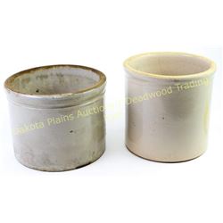 Collection of 2 unmarked stoneware crocks both very good with NO cracks, tallest 8" X  7".  Est. 25-